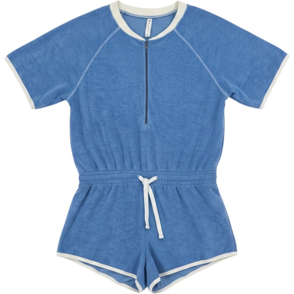 Anthropologie Daily Practice Terry Cloth Romper XL Blue Coastal Cottagecore EUC